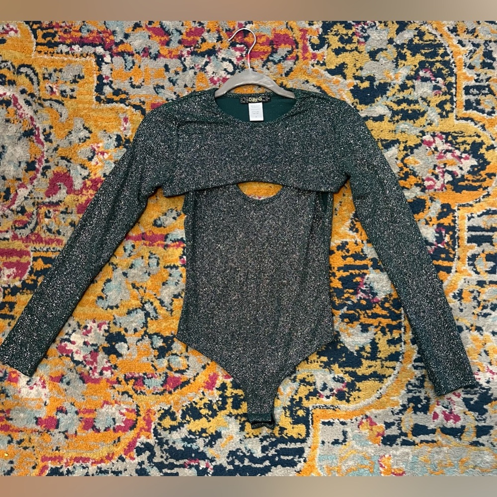 Glittery Black Long Sleeve Bodysuit